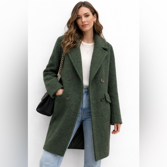 BCBGMaxAzria Jackets & Blazers - BCBGeneration Moss Green Bouclé Double Breasted Coat Teddy SOFT Pea Overcoat LG